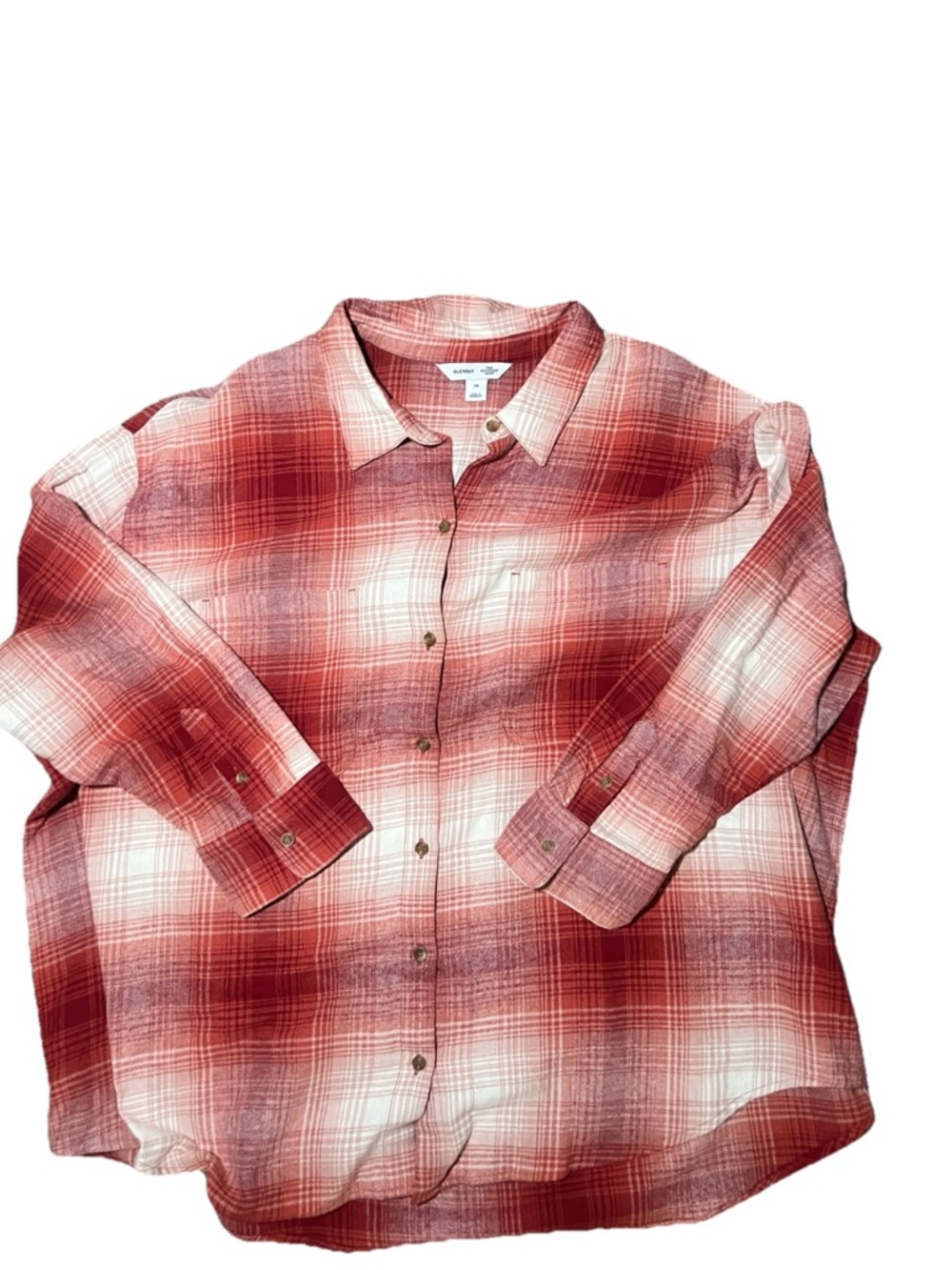 Old Navy The Boyfriend Shirt Red and White Plaid Flannel Button-Down